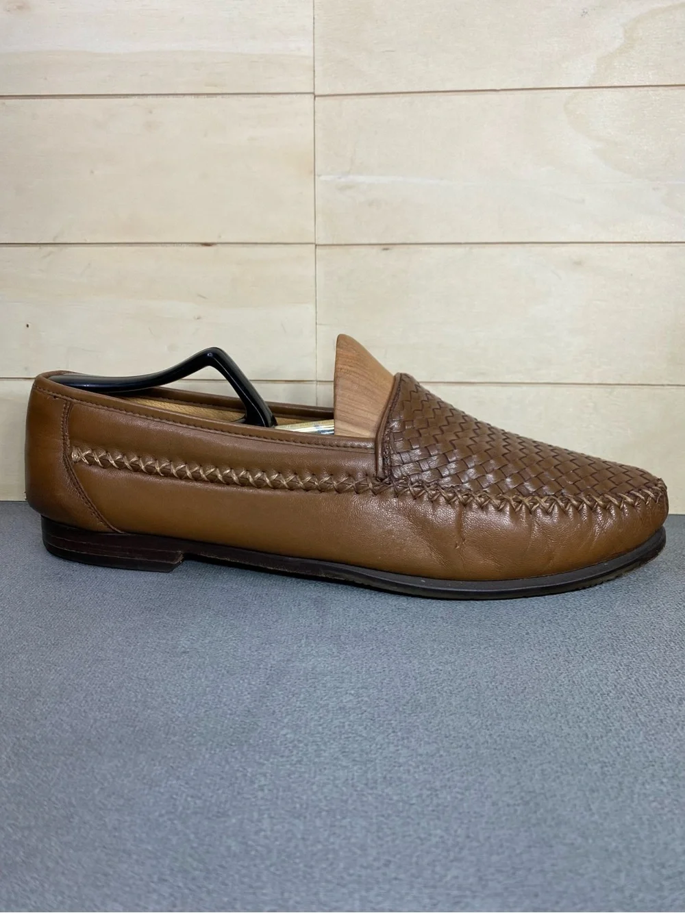 Johnston Murphy Loafers Men's Size 10.5 Shoes Brown Woven Leather Slip-Ons M